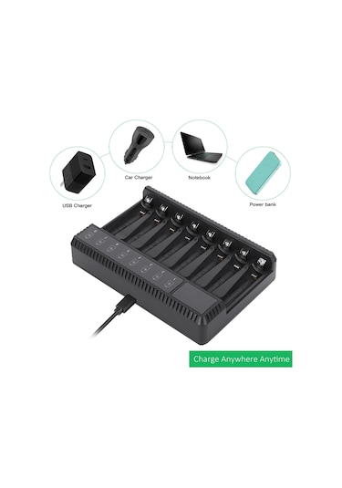 Vkemall Seıvı 8 Liçinli Usb Akıllı Şarj Cihazı Ni-mh Ni-cd Aa Aaa Pil İçin, Otomatik Korumalı, Taşınabilir Seyahat Modeli Piller Dahil Değil