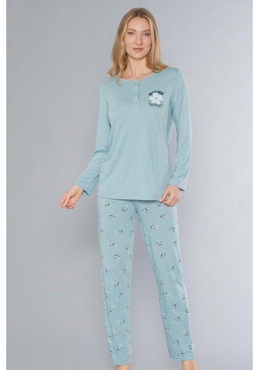 Uzun Kol Pijama Takımı Mevsimlik Viskon Alperi 790-64 YESIL