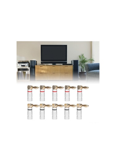 Kangvka 90 Derece Oyma Altın Kaplı Muz Soketi, Hoparlör Kabloları İçin Ses Bağlantısı, 4mm Kablolara Uygun, 10 Adet 5 Çift