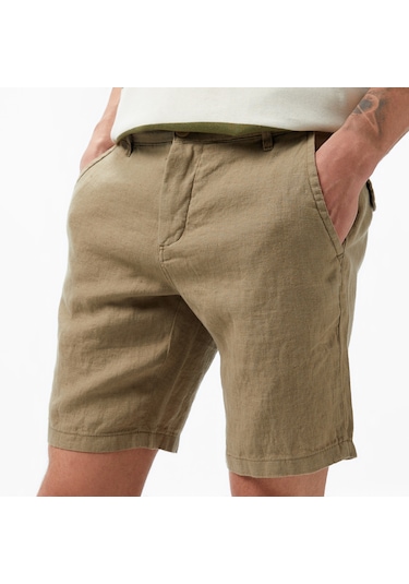 Nautica Erkek Yeşil Slim Fit Keten Şort 026 B35214t Yeşil