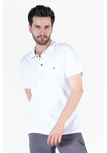 T-shirt %100 Pamuk Polo Yaka Fleto Cepli %100 Pamuk Beyaz