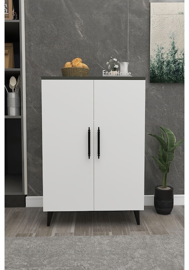 Pegasus 3 Raflı 2 Kapaklı Çok Amaçlı Dolap Mutfak Banyo Balkon Erzak Killer Dolabı Antrasit-beyaz