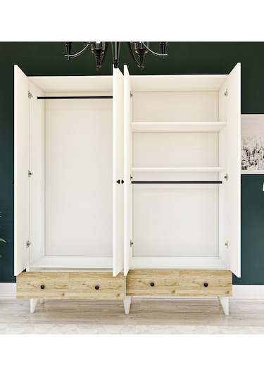 Metalia Gm812 Delüx 4 Kapılı 2 Çekmeceli Düğme Kulplu Gardrop Dolap