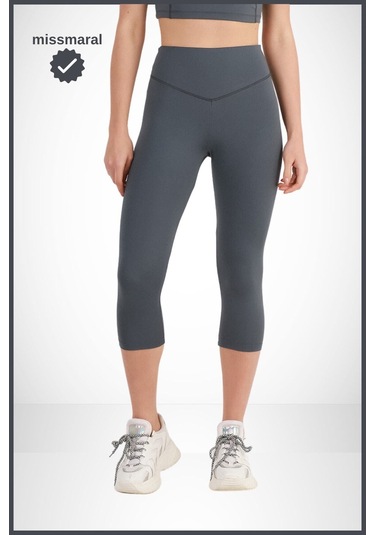 Diz Altı Kapri Tayt Antrasit Yüksek Bel Toparlayıcı Dar Paça Karyoka Dikiş Detaylı Capri 1020 Antrasit