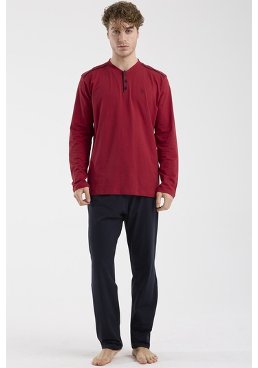 Sementa Düğme Yakalı Rahat Kalıp Pijama Takım - Bordo Bordo