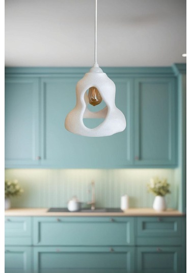 Rustik İskandinav Serisi Beton Görünümlü Sarkıt Çevre Dostu Avize Rustik Ampul Hediyeli Beyaz