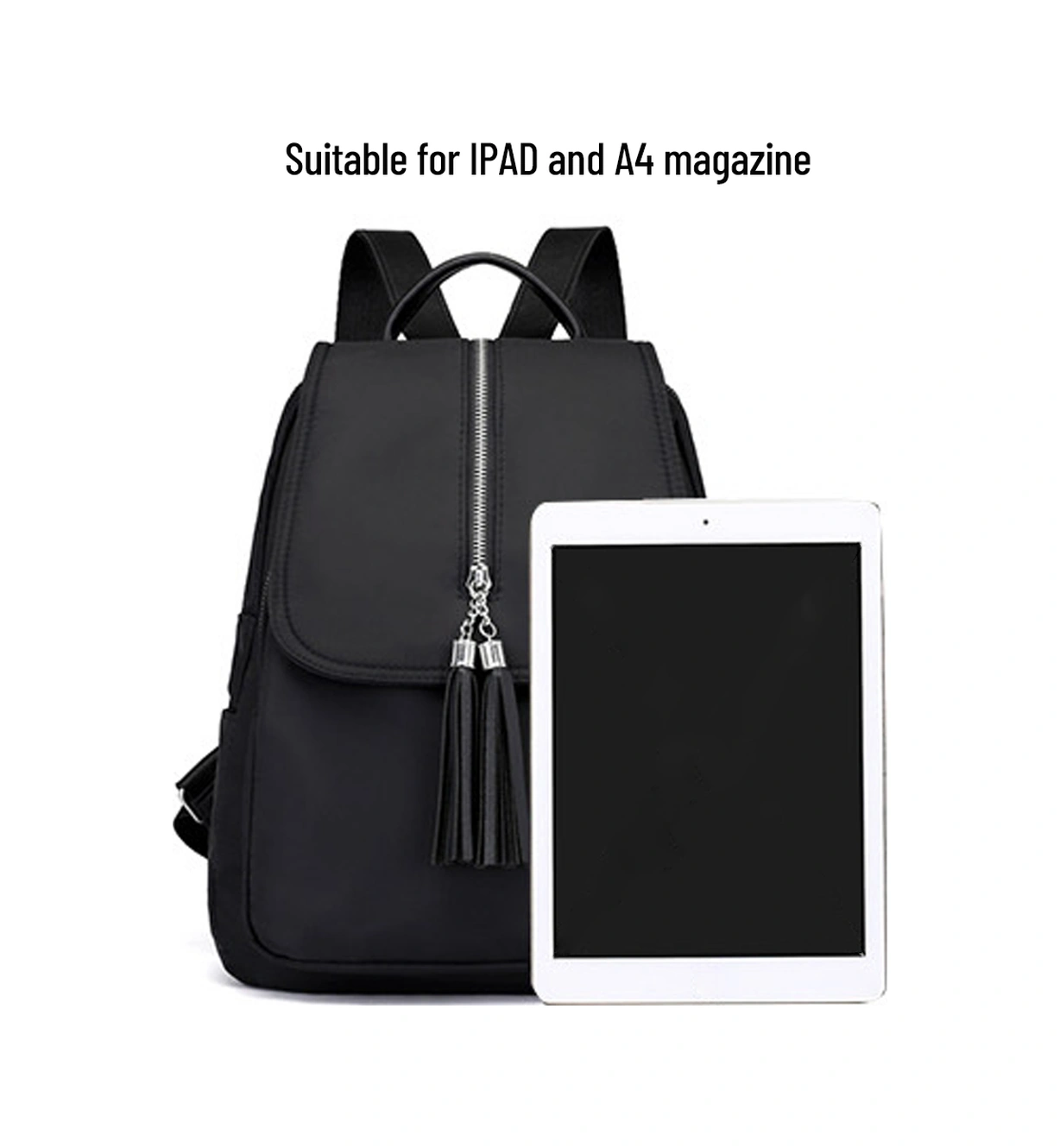 Yuntech01 Kadınlar İçin Sırt Çantası, Su Geçirmez Nilon, Anti Hırsızlık Cep, Tassel Desenli, Seyahat-okul-kampa Uygun Siyah Çanta Çok Renkli