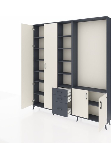 Arges Dolap 13 Raflı 3 Çekmeceli 4 Kapaklı 220x30x243 Antrasit-aytaşı/antrasit Aytası/antrasıt