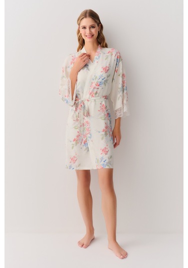 Suwen Flower Sabahlık Sh26106615338 Ekru Desenli