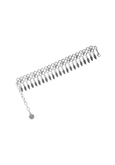 Labalaba Kadın Antik Gümüş Kaplama Yaprak Charmlı Çiçek Stilizesi Halhal Antik Gümüş