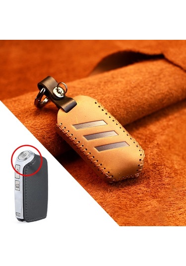 Sones Kia Araba Sığır Derisi Deri Anahtar Koruyucu Kapak Anahtar Kılıfı, Yuvarlak Versiyon Kahverengi 2 Adet