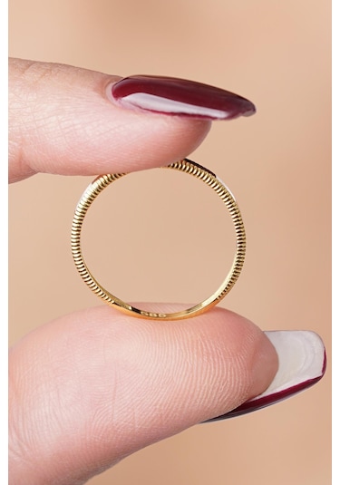 22 Ayar Görünümlü 14 Ayar Altın Ajda Yüzük Yzk6718 Koyu Sarı