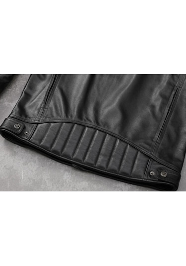 Polar Kapüşonlu Hakiki Deri Mont Siyah