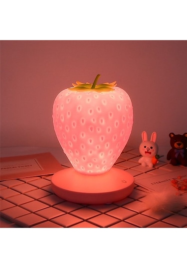 Szypzstore Dokunmatik Kısılabilir Led Gece Lambası Silikon Çilek Gece Lambası Usb Başucu Lambası Bebek Odası Dekorasyonu Için Pembe S6pbwx Pembe