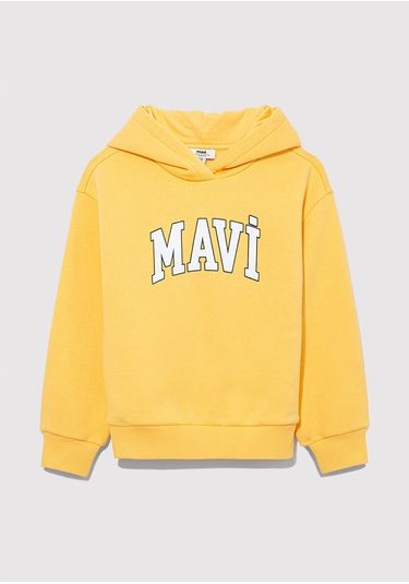 Mavi - Mavi Logo Baskılı Kapüşonlu Sarı Sweatshirt 7610035-71377 Sarı