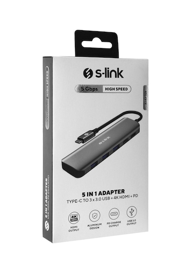 S-lınk Swv-usbc030, Type-c To Hdmı, 3xusb3.0, 1xpd Metal, Usb Hub