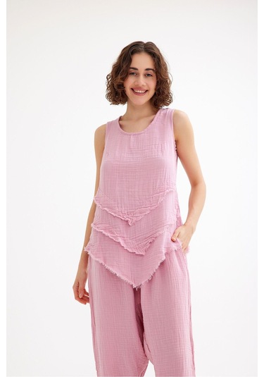 Pamuk Müslin Üçgen Bluz - Şık Ve Rahat Yaz Tasarımı Pudra