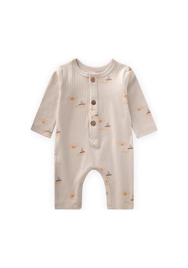 Baskılı Tulum 0-3 Yaş Yelken Desen Beyaz