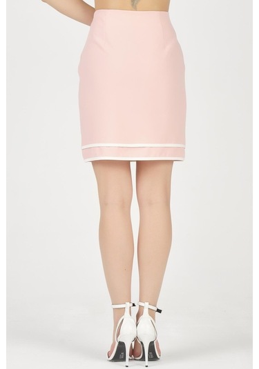 Shahiqa Kadın Kontrast Renk Detaylı Şık Etek Pudra
