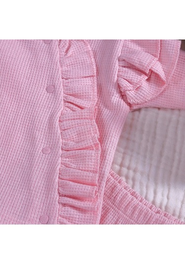 Omuzdan Fırfır Detaylı 5 Parça %100 Pamuk Kız Hastane Çıkışı Pembe