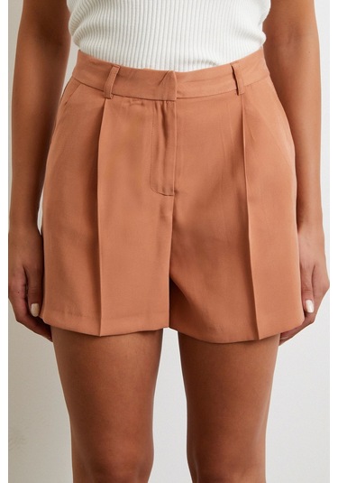 Piliseli Cepli Şort Kiremit Kiremit
