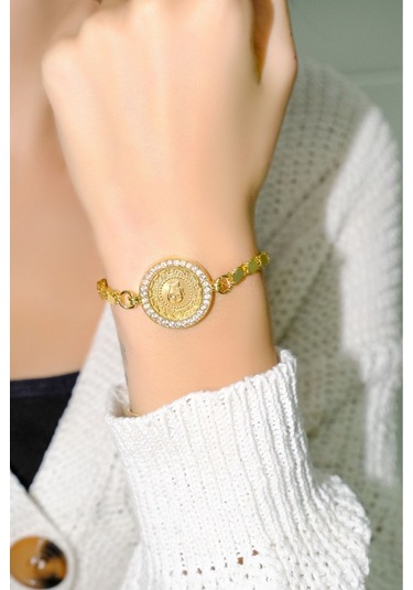 Pullu Çerçeveli Çeyrekli Bileklik Sarı Altın