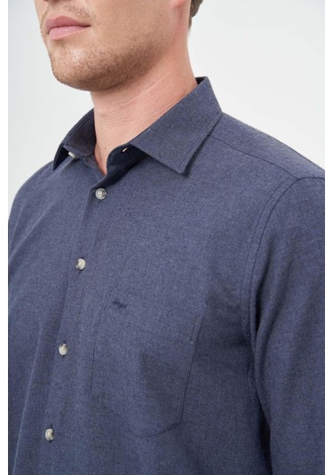 Koyu Lacivert Uzun Kol Düz Gabardin Sert Yaka Cepli Pamuklu Classic Comfort Fit Gömlek 1004245168 Koyu Lacivert