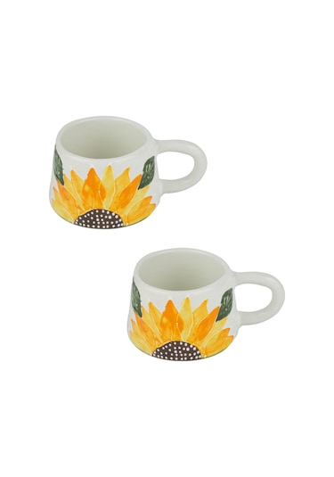 Kupa Bardak Kupa Seramik Ay Çiçeği Desenli 2'li Set 200 Ml