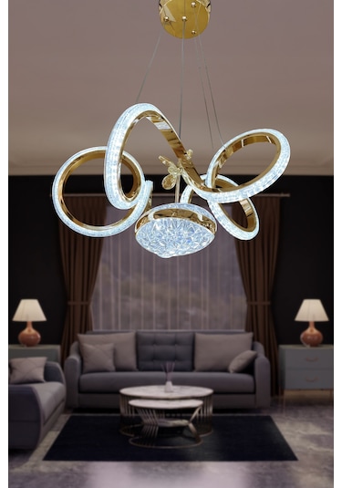 Kıvrım Eliza Tek Toplu Simli Slikonlu Modern Oturma Led Avizesi - Kumandasız / Gold Gold