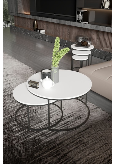 Orta Sehpa Ve Zigon Sehpa Set İkili Lüx C Zigon Beyaz