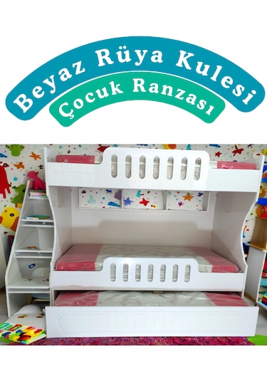 Mdf Beyaz Rüya Kulesi Çocuk Ranzası