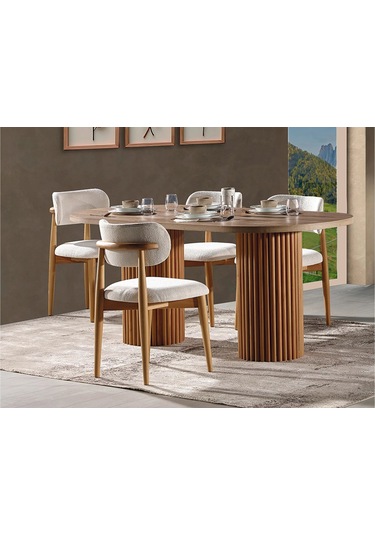 Soleil İskandinav Oval Natural Ahşap Bohem Masa 80x170 Naturel