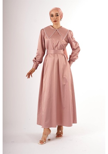 Pamuk Saten Pudra Elbise Beyaz