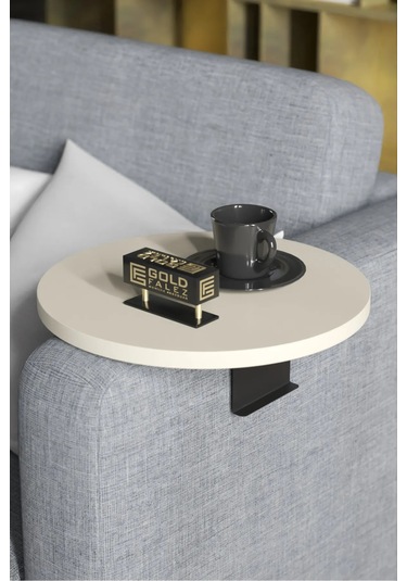 İkili Yan Sehpa Ayarlanabilir Tepsi Yuvarlak Krem