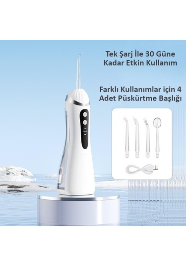 Valkyrie Şarj Edilebilir Diş Protez Bakım Ağız Duşu 4 Başlıklı Taşınabilir 1. Kalite Beyaz