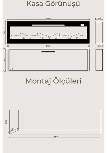 Pagla 200 Elektrikli Şömine - Isıtıcılı, Cam Çerçeveli, Sınırsız