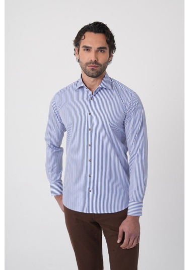 Bisse Uzun Kollu İtalyan Yaka Mavi Desenli Erkek Gömlek Gmczg252052 C35 Mavi