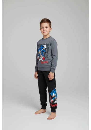 Sonic Desenli Gri Renk Erkek Çocuk Eşofman Takım Gri