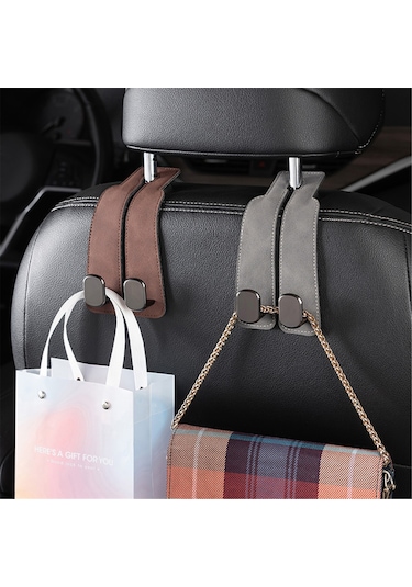 Wezone Araç Sandalye Arkası Çift Metal Kanca - Telefon Tutucu İçin - Deri Kaplama - Organize Edici - 2 Adet Siyah Siyah