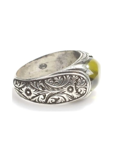 925 Ayar Gümüş Oval Taşlı Peridot Erkek Yüzük - 552866238