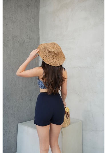 Kadın Yandan Yırtmaçlı Mini Şort Etek Lacivert