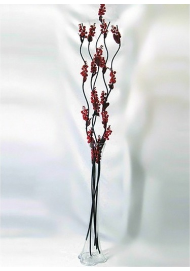 Uzun 5 Adet Kırmızı Üzüm Çiçek 80Cm Devrilmez Islak Kuru Cam Vazo