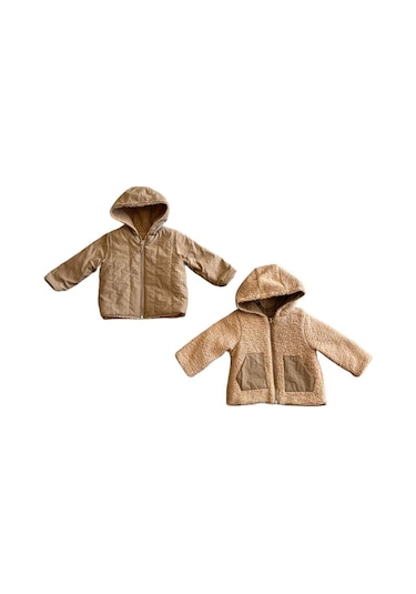 Verscon Kız / Erkek Bebek Peluş Fermuarlı Kapüşonlu Mont-11357-camel Camel