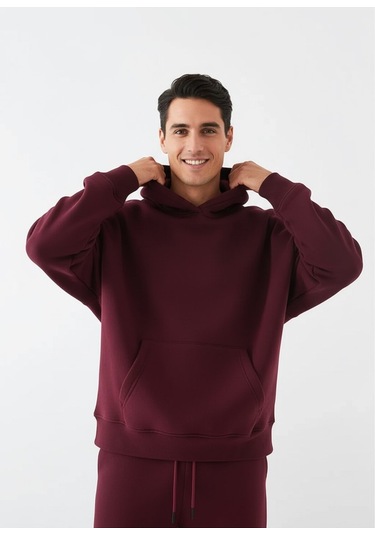 Erkek Bordo Oversize Hoodie Sweatshirt Bordo