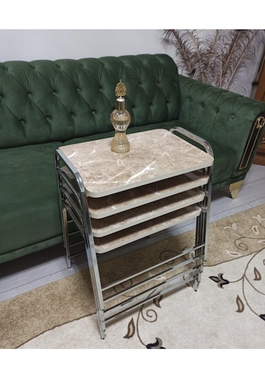 Mermer Desenli Şık 4'lü Piramit Tepsi Zigon mermer