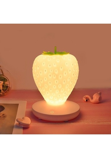 Agoodshop Yaratıcı Ev Çilek Gece Lambası Usb Şarj Başucu Dekoratif Atmosfer Işık Led Silikon Göz Koruma 1 Adet Polisilikon 2v