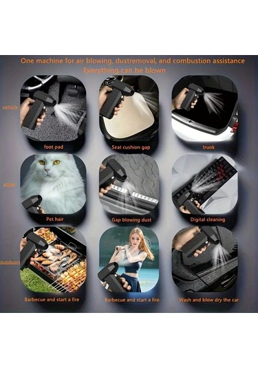 Honeybeeshop Siyah Elektrikli Hava Ufleyici 130000rpm Super Guclu Kablosuz Sarj Edilebilir Fircasiz Motorlu 3 Kademeli Toz Ufleyici Bilgisayar Klavye Ve Dis Mekanlar Icin