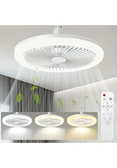 Xuweiwei Beyaz E27 Uzaktan Kumandalı Led Akıllı Tavan Vantilatör Lambası 3 Hız 3 Renk 17 Mod E27