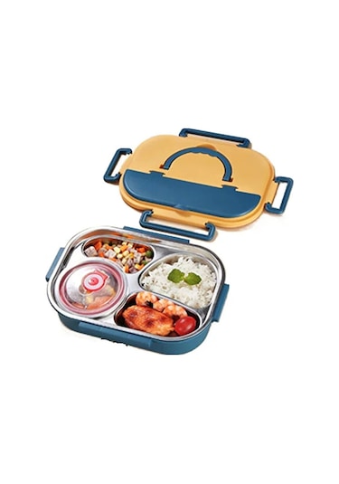 Hangfox 304 Çelik Isı Saklayan Yemek Kutusu İle Bölmeli, Mikrodalga Uygun, Sağlıklı Ve Pratik - Lacivert Açık Pembe