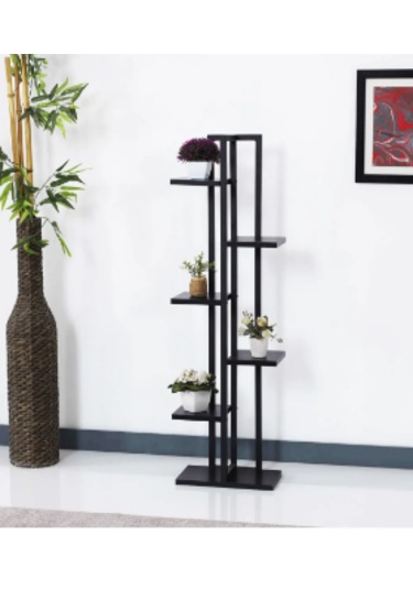 Çiçeklik 6 Bölmeli Raf Metal Çerçeveli Sağlam Siyah